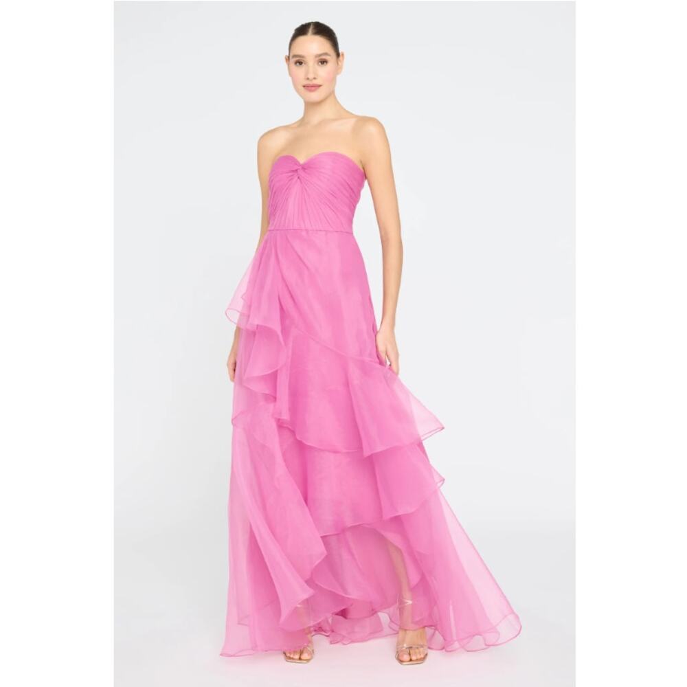 Theia Nicki Organza Strapless A Line Ruffle Gown Sweetheart Pink 14 NEW $745 - Picture 14 of 14
